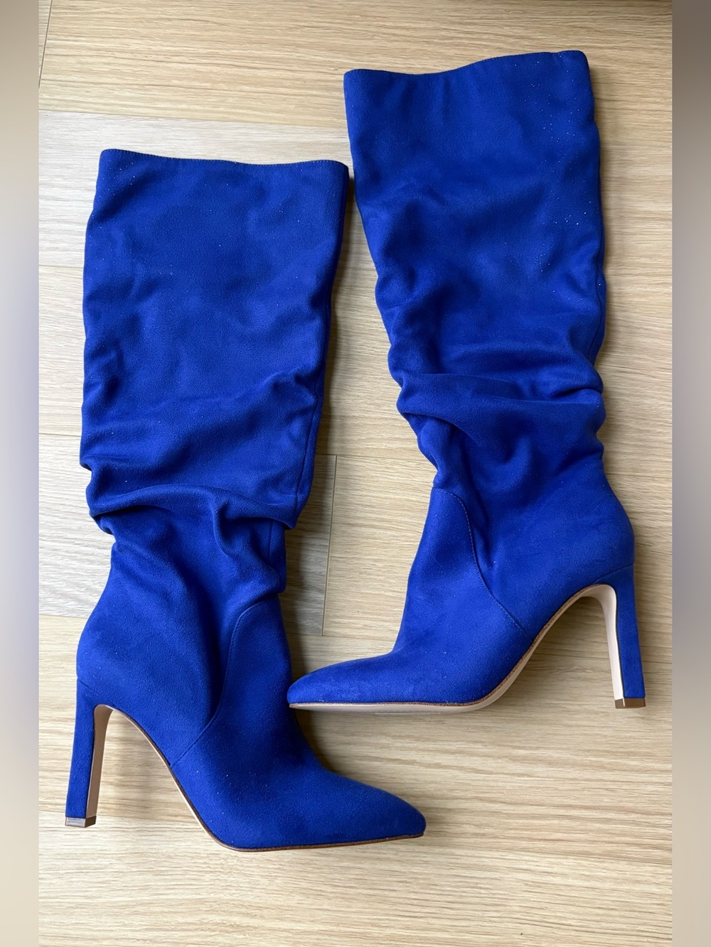 Blue Slouch High-Heel Knee Boots
